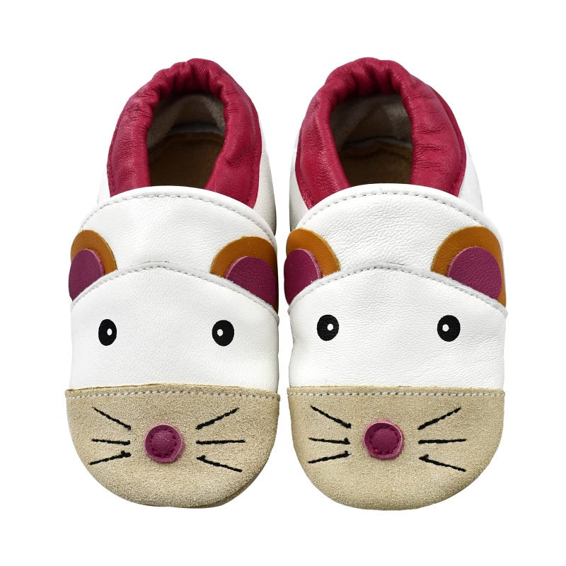 iEvolve Baby Leather Shoes Soft First Walker Shoes Crib Shoes Moccasins for Toddlers(Beige Mouse, 0-6 Months) - Image 1